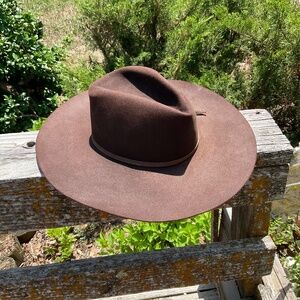 Brown Wide Brim Wool Fedora Hat - Unbranded